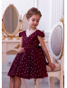Burgundy Tulle Fancy Flower Girl Dress Birthday Girl Dress